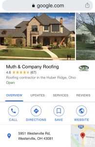 Muth & Company Roofing Google Review page